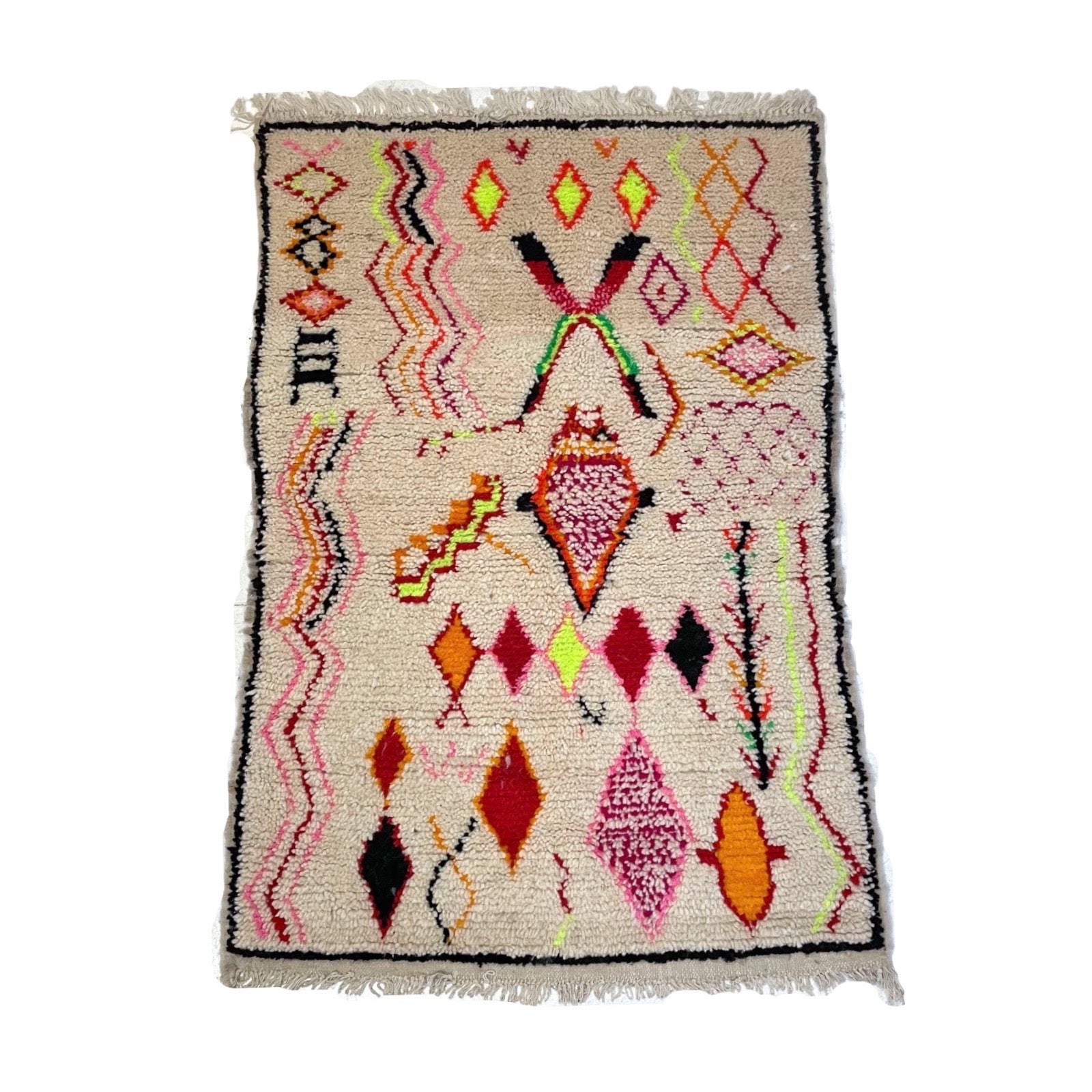 White Azilal style Moroccan rug with colorful details - Kantara | Moroccan Rugs