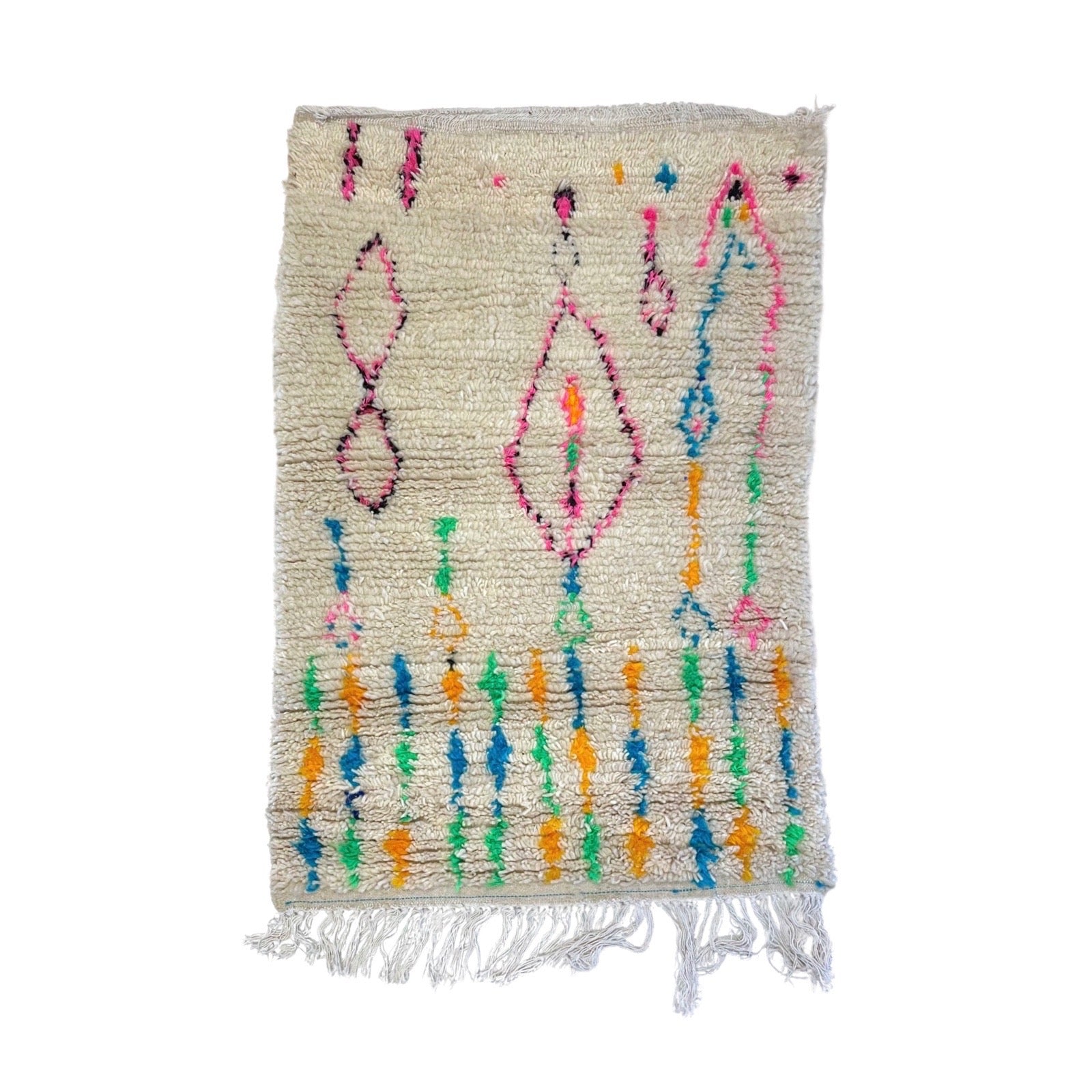 White abstract Moroccan Azilal throw rug - Kantara | Moroccan Rugs
