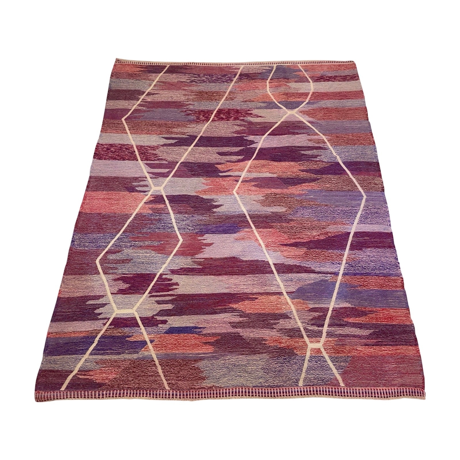 Geometric Moroccan Beni Mrirt rug in red, purple, and pink - Kantara | Moroccan Rugs