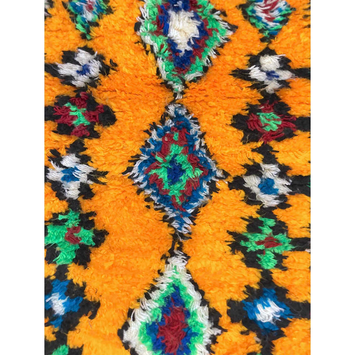 Yellow art deco Moroccan boucherouite throw rug - Kantara | Moroccan Rugs