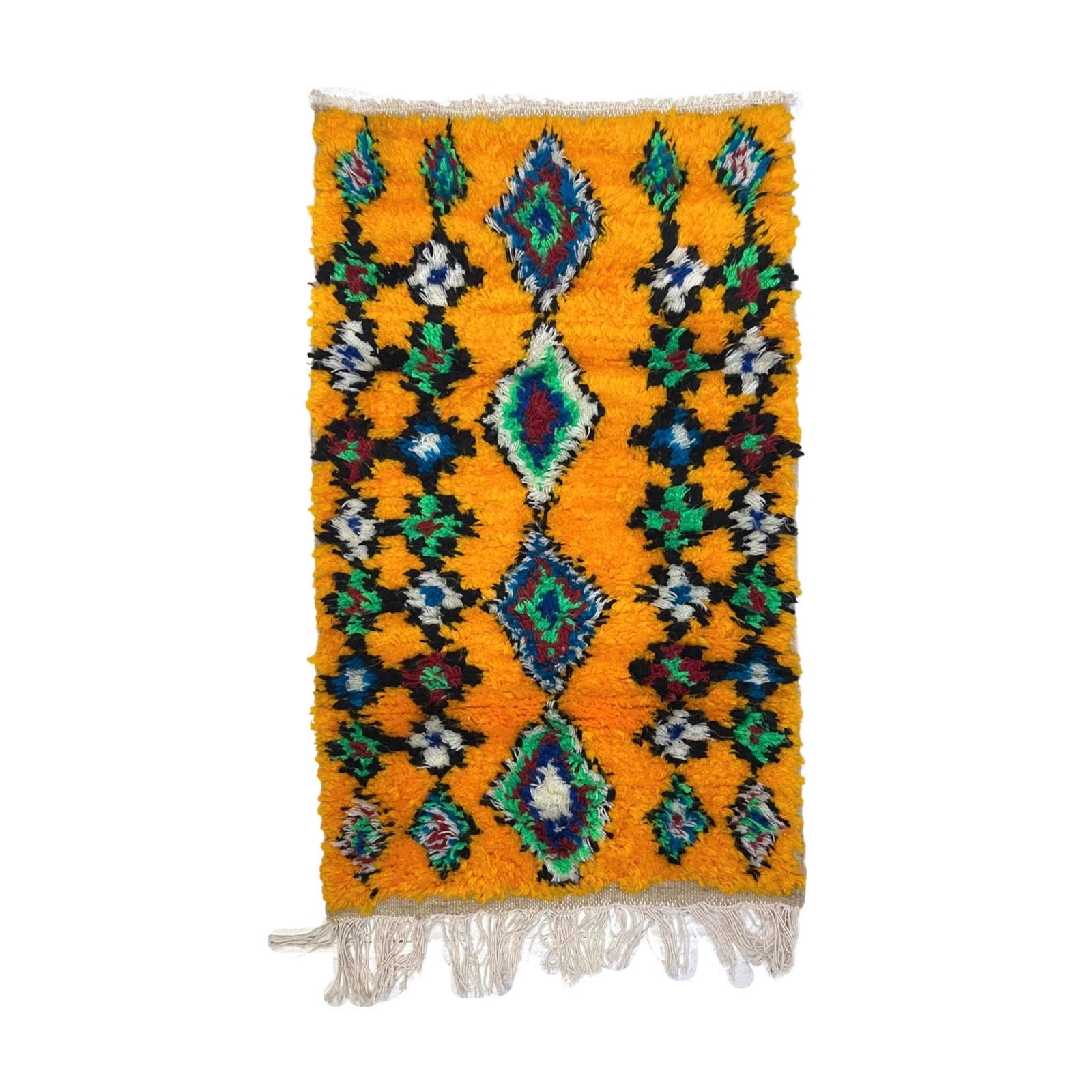 Yellow Moroccan diamond rag rug - Kantara | Moroccan Rugs