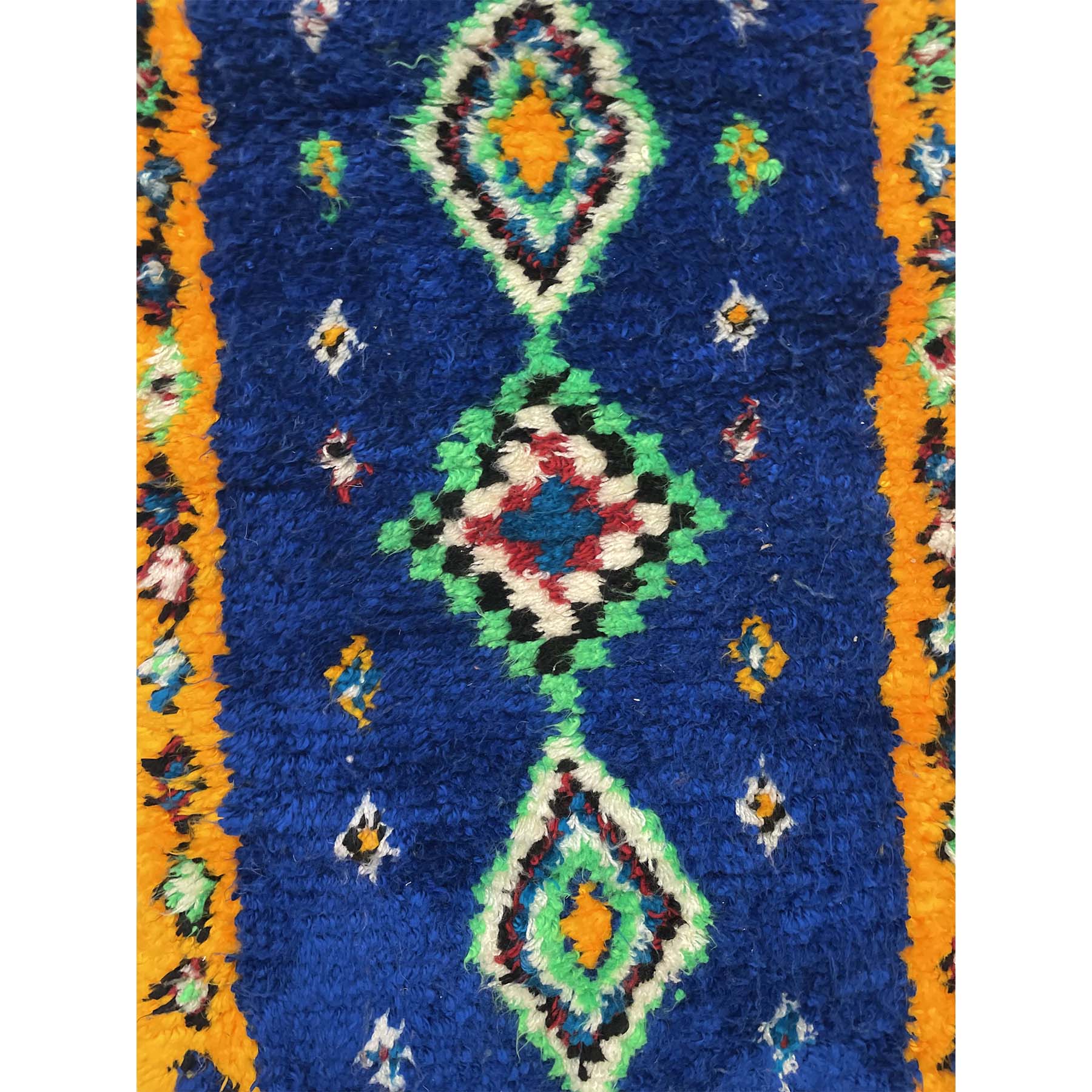 Contemporary blue boucherouite Moroccan runner with diamond motifs - Kantara | Moroccan Rugs