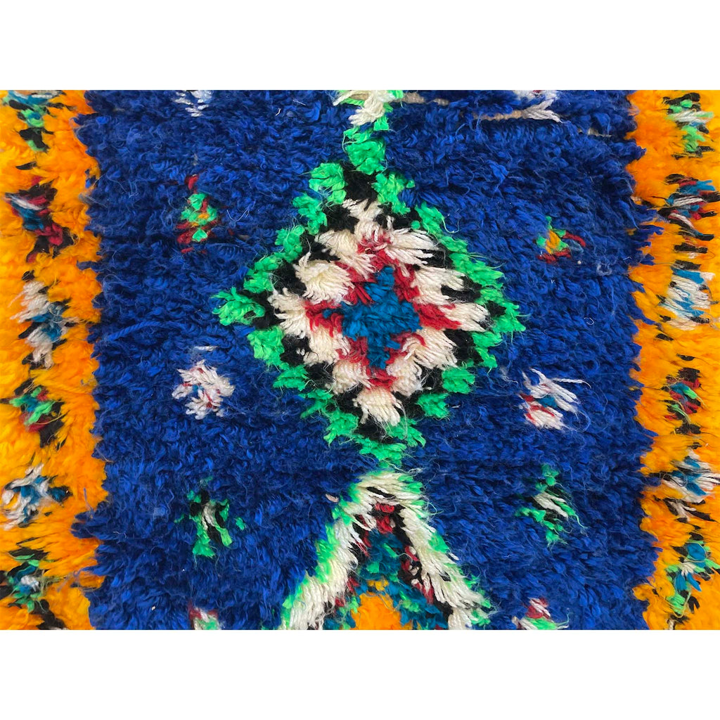 Vibrant blue and yellow Moroccan diamond runner rug - Kantara | Moroccan Rugs