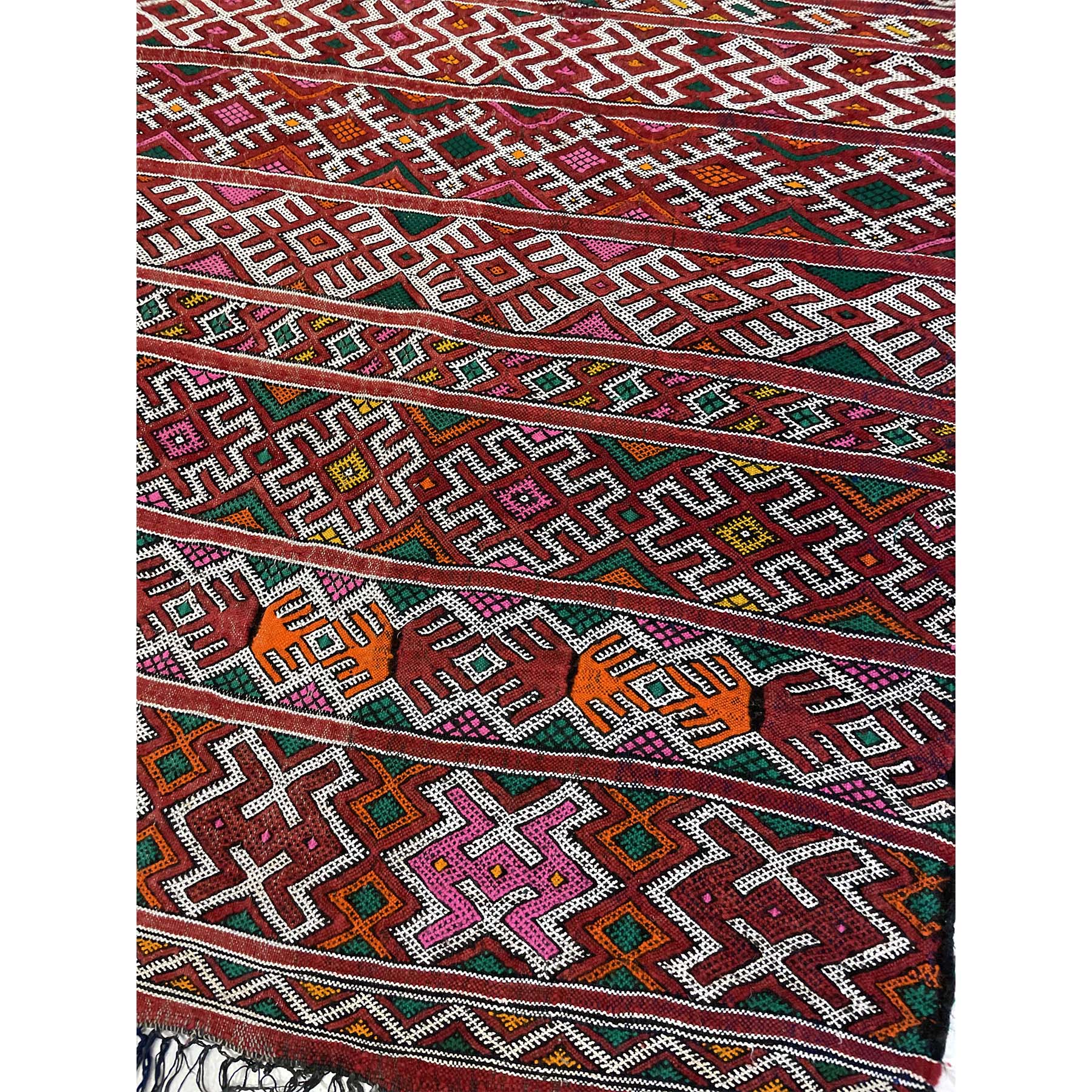Red vintage Moroccan kilim with tribal motifs - Kantara | Moroccan Rugs
