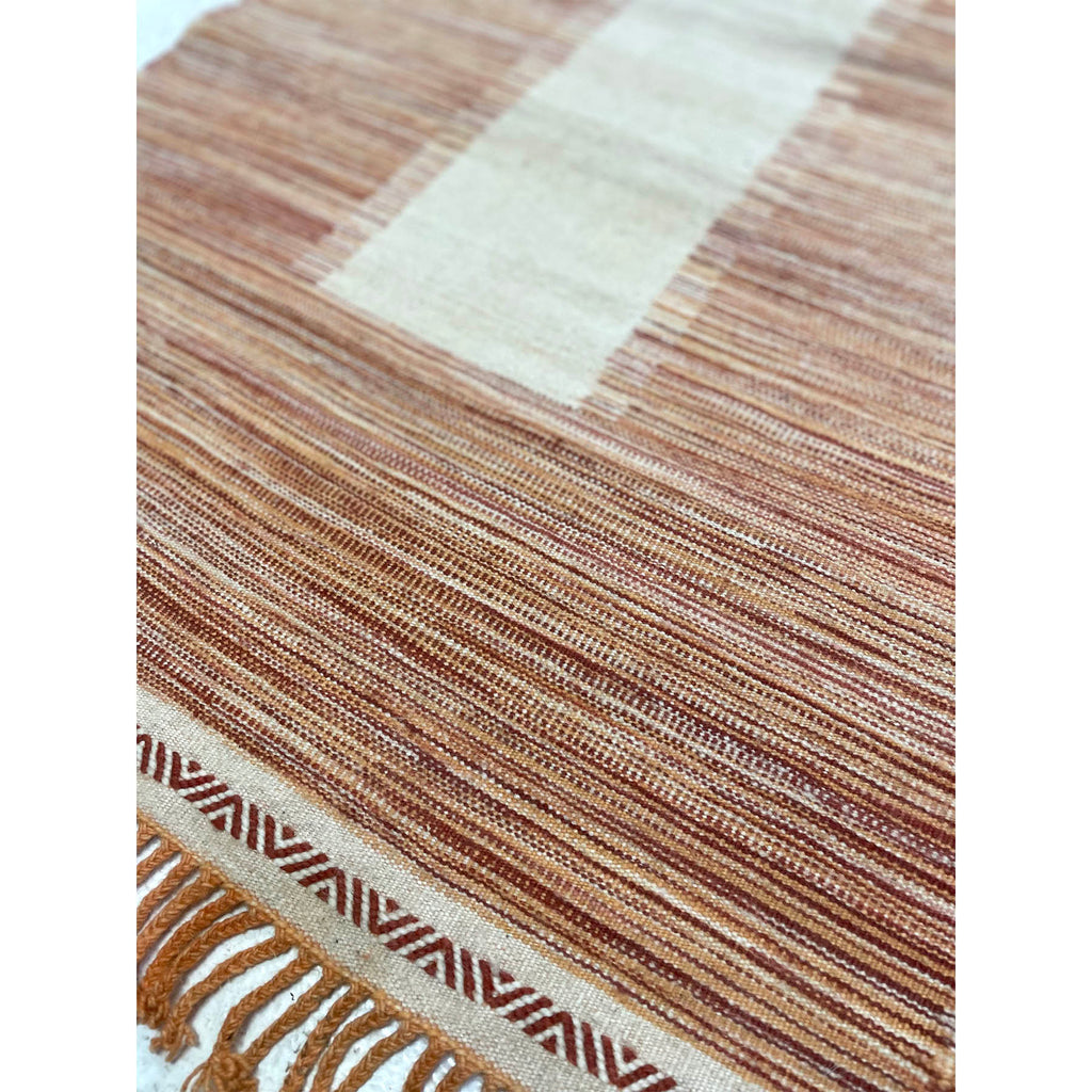Moroccan flatweave kilim in pink, white, and orange - Kantara | Moroccan Rugs