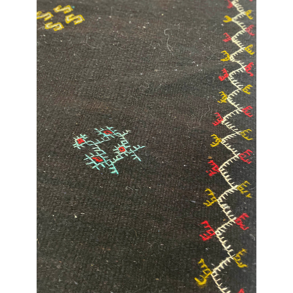 Dark brown Moroccan flatweave runner with colorful motifs - Kantara | Moroccan Rugs