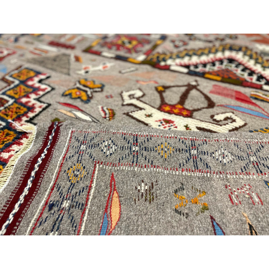 Arabic Rug Grey Grey Moroccan rug with playful, colorful designs– Kantara | Moroccan Rugs
