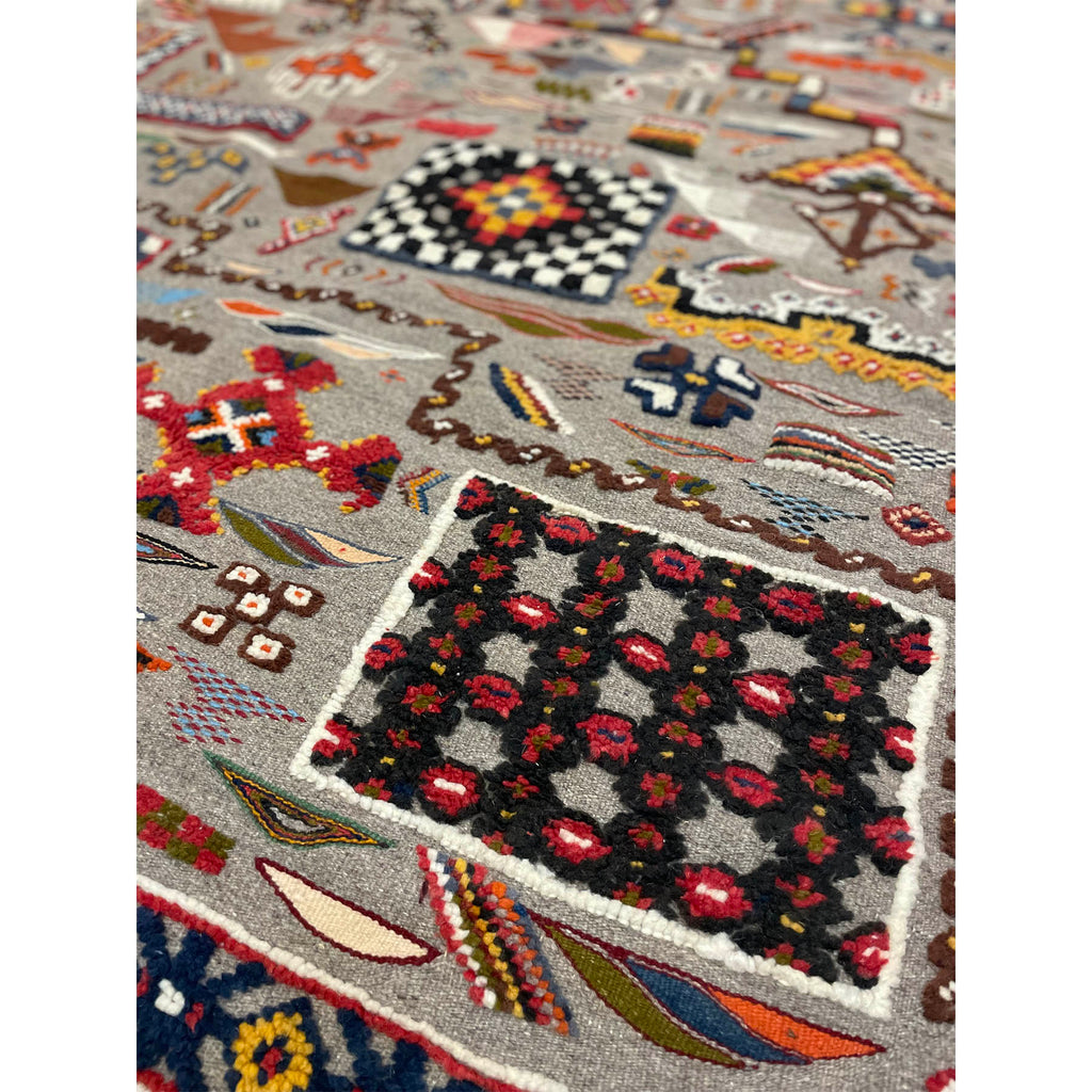 Arabic Rug Grey Grey Moroccan rug with playful, colorful designs– Kantara | Moroccan Rugs