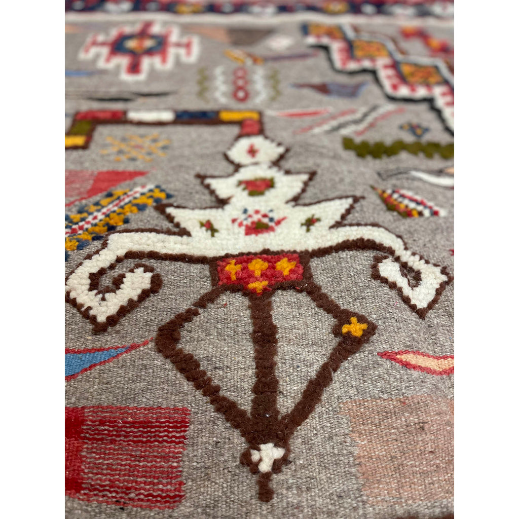 Arabic Rug Grey Grey Moroccan rug with playful, colorful designs– Kantara | Moroccan Rugs