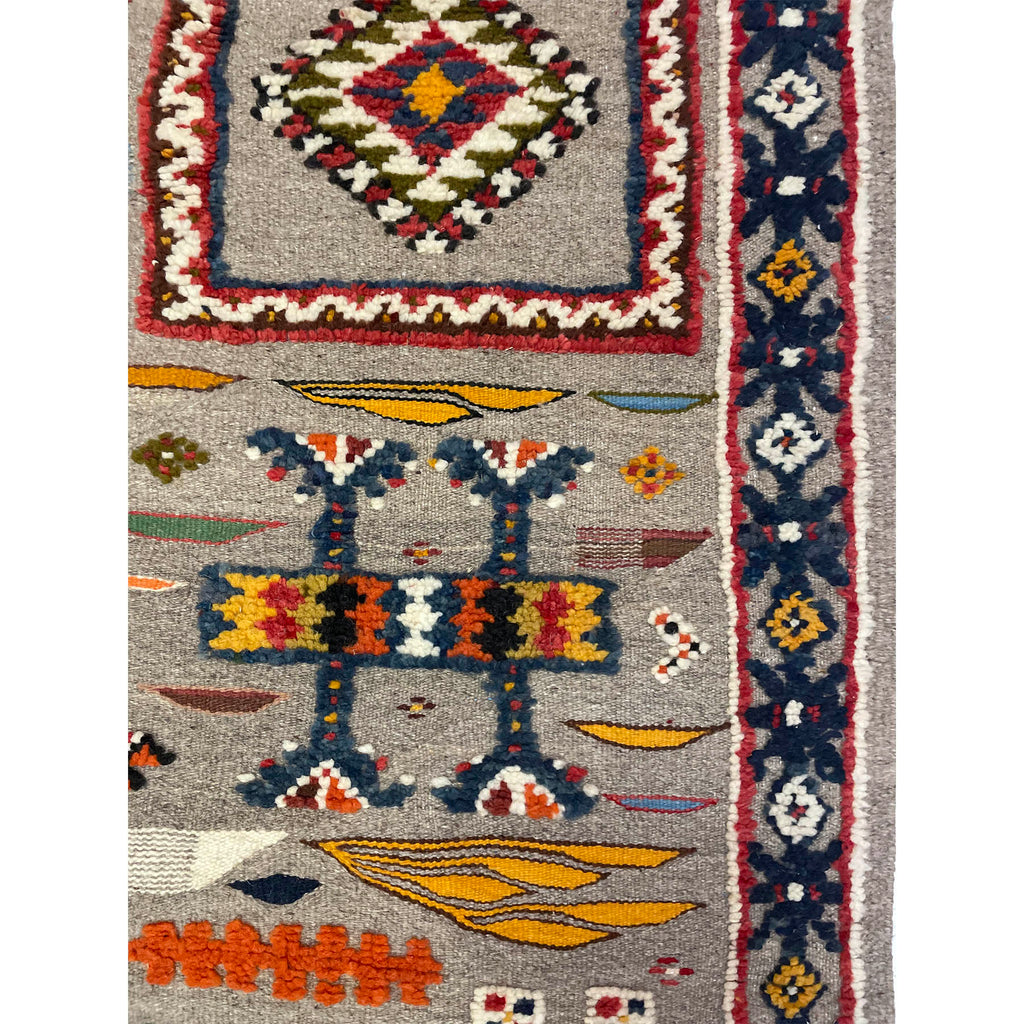Arabic Rug Grey Grey Moroccan rug with playful, colorful designs– Kantara | Moroccan Rugs