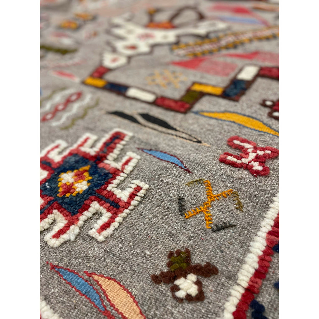 Arabic Rug Grey Grey Moroccan rug with playful, colorful designs– Kantara | Moroccan Rugs