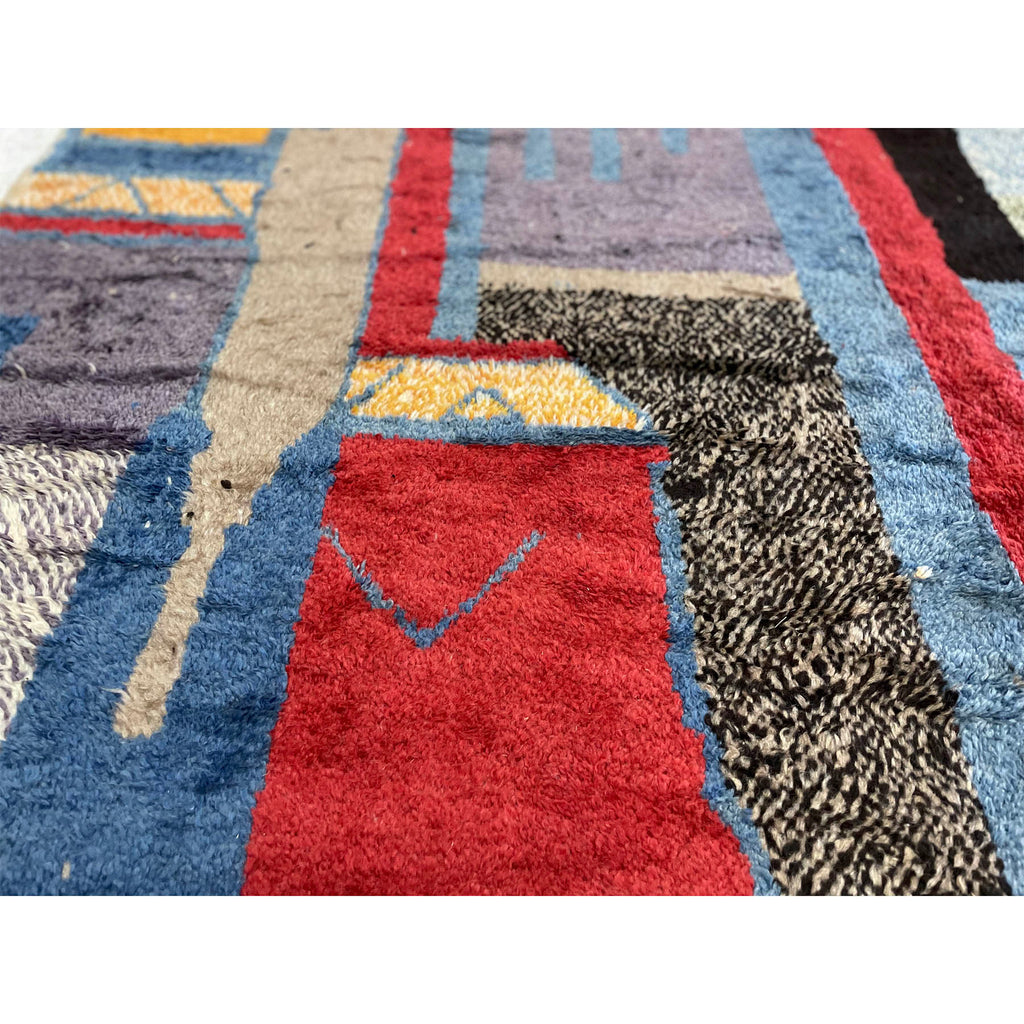 Handknotted plush Moroccan area rug with colorful design - Kantara | Moroccan Rugs