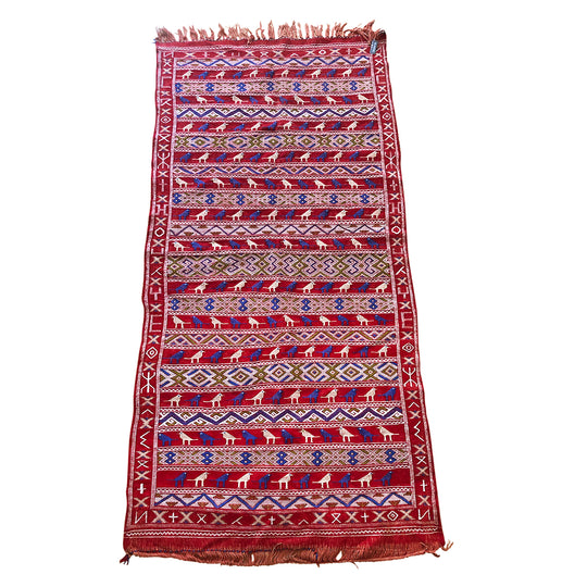 HICHAM - Bright Moroccan flatweave rug with birds - Kantara | Moroccan Rugs
