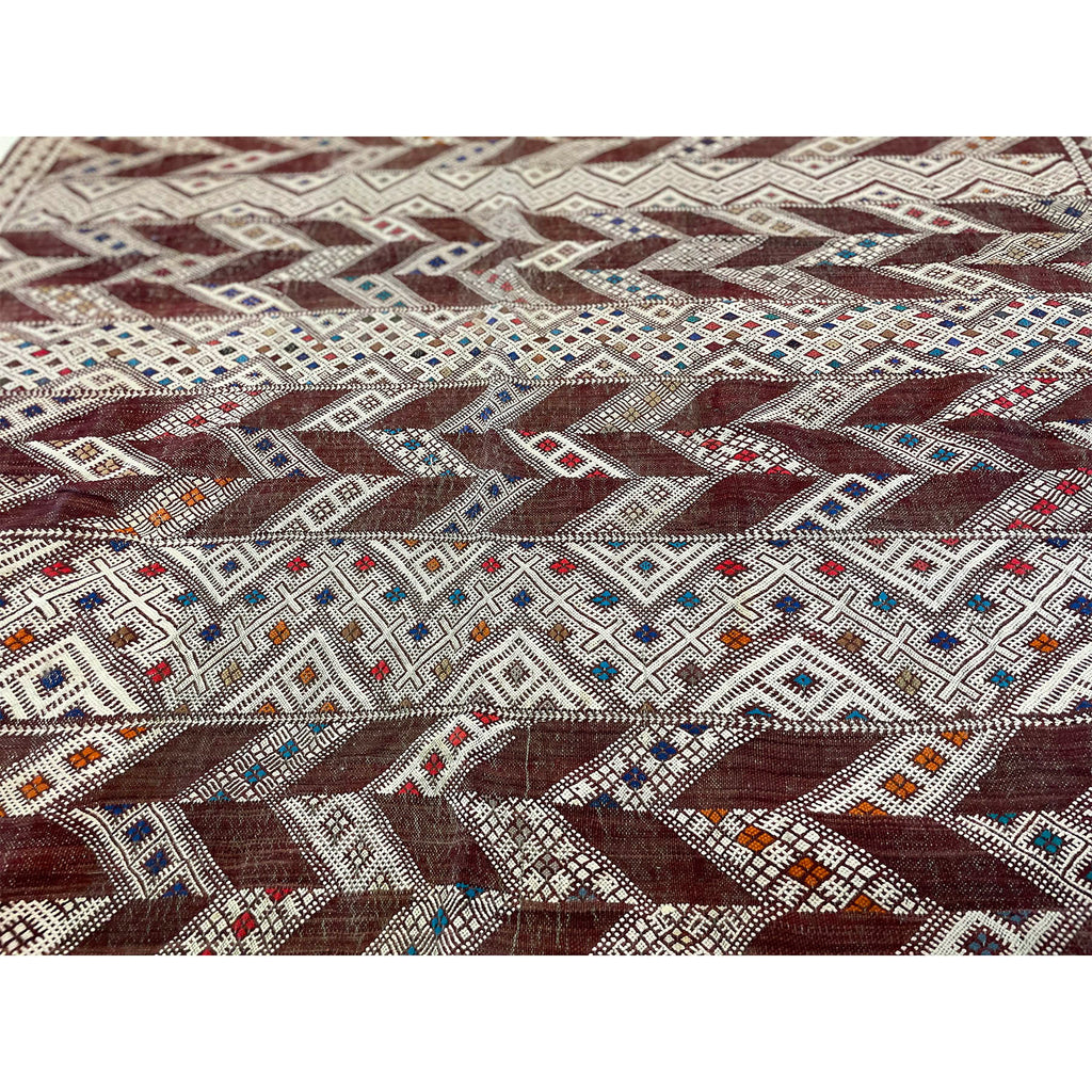 Colorful red and white Moroccan geometric living room kilim - Kantara | Moroccan Rugs