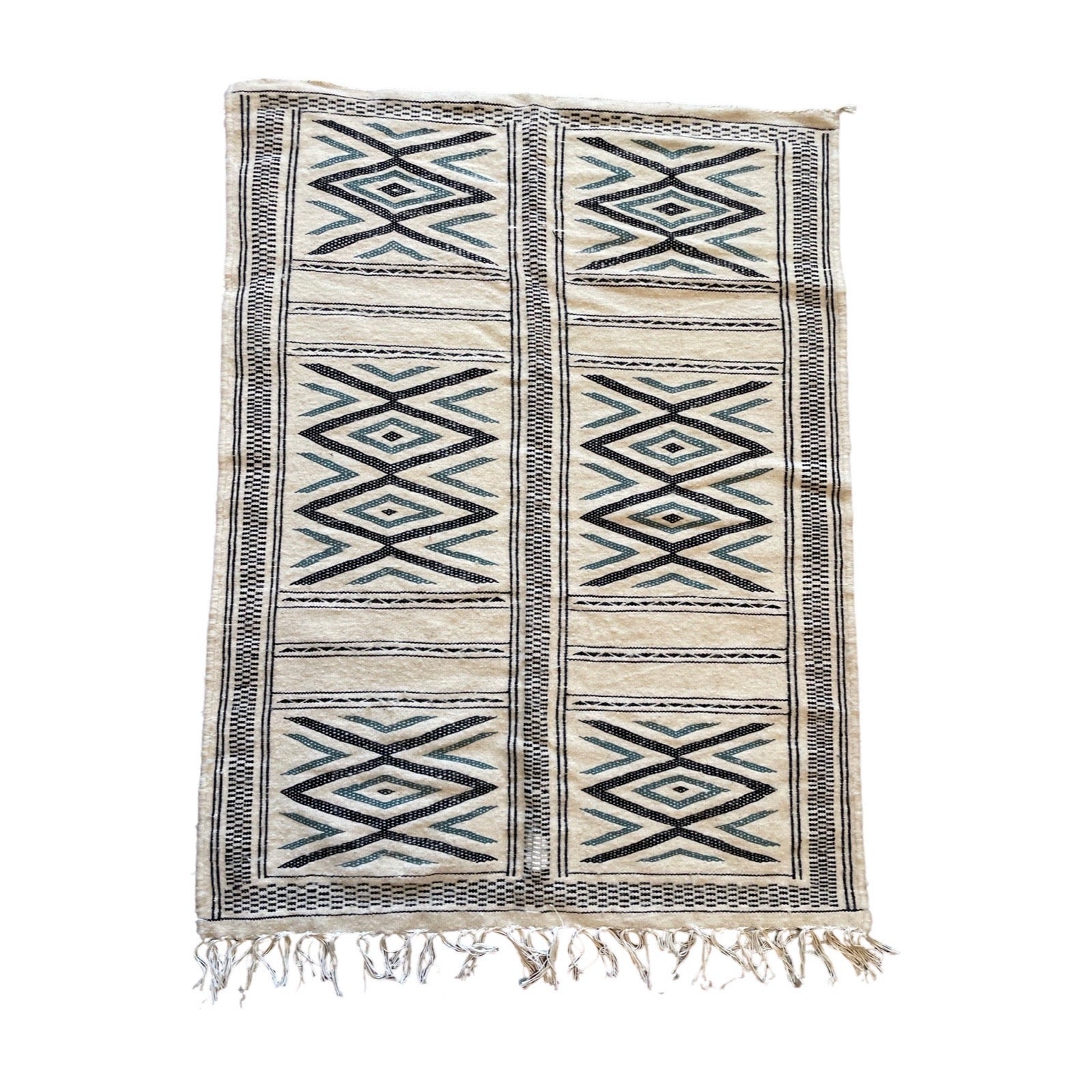 Mid century modern black and white Moroccan flatweave throw rug - Kantara | Moroccan Rugs