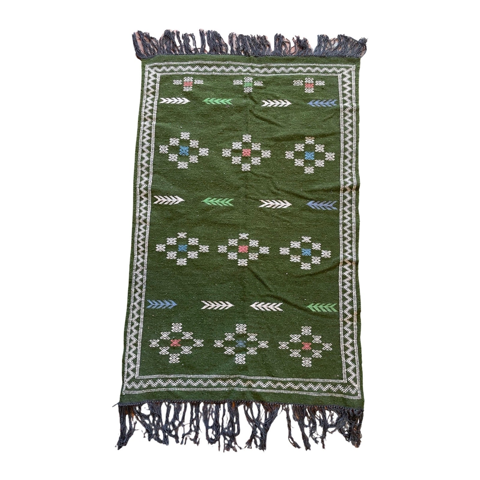 Army green flatwoven Moroccan throw rug - Kantara | Moroccan Rugs