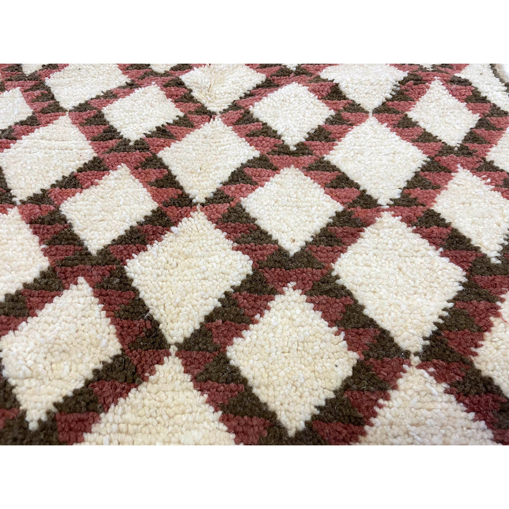 Geometric Moroccan diamond rug in white, red, and brown - Kantara | Moroccan Rugs