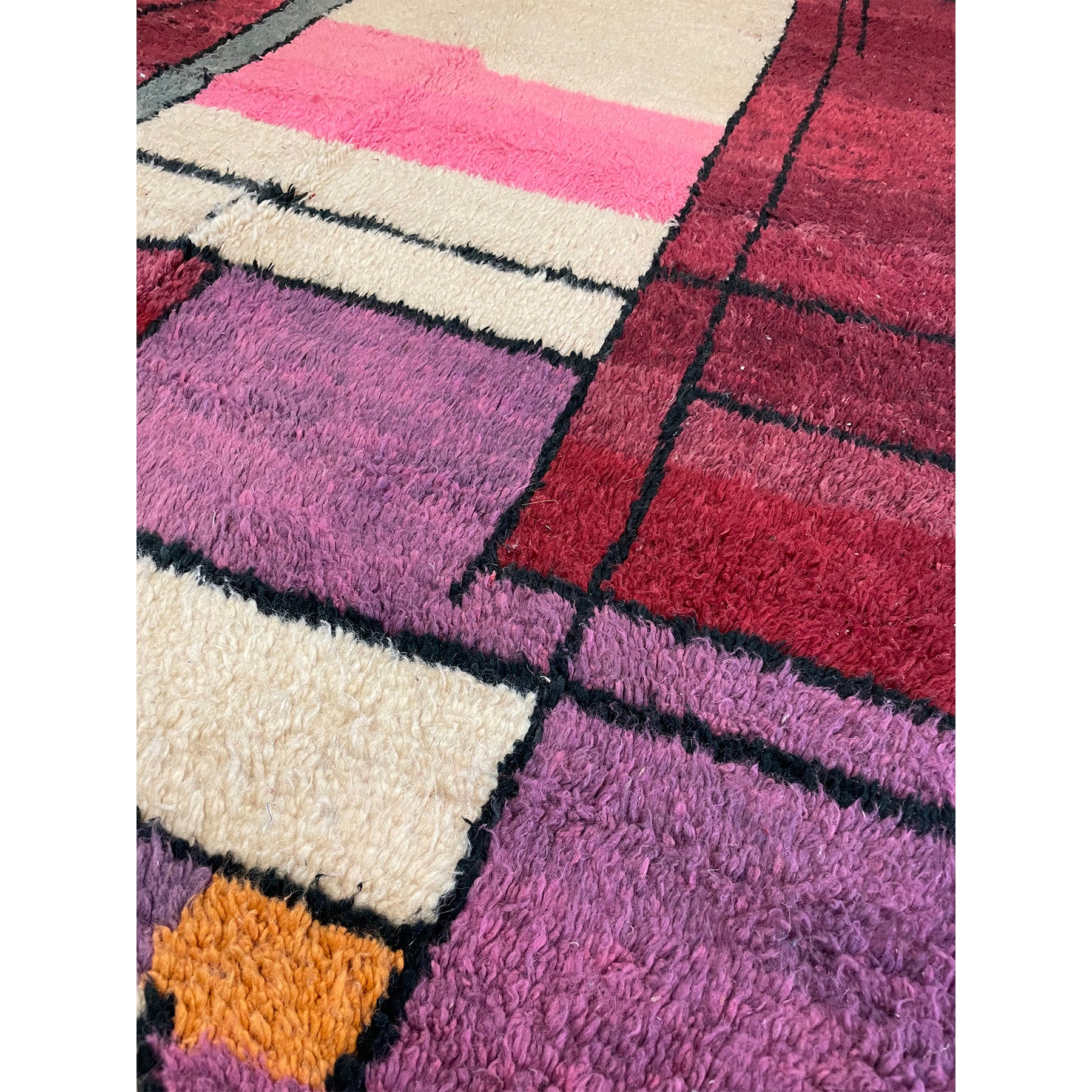 Abstract art deco Moroccan bedroom rug in purple - Kantara | Moroccan Rugs