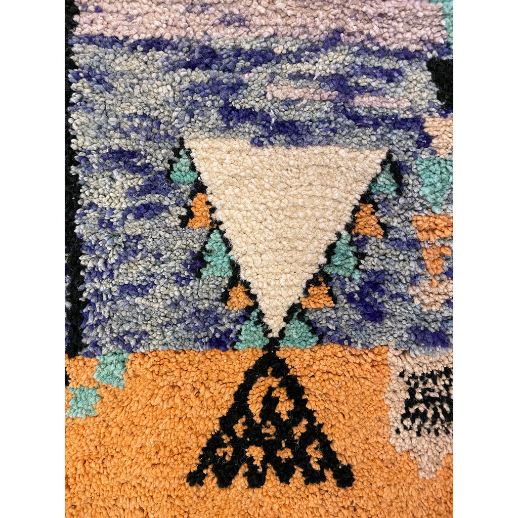 Handknotted Moroccan runner rug in yellow, blue, and white - Kantara | Moroccan Rugs