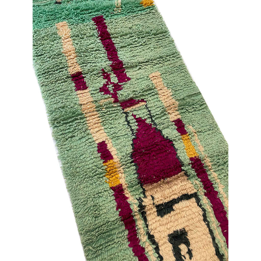 Abstract art deco Moroccan runner in green - Kantara | Moroccan Rugs